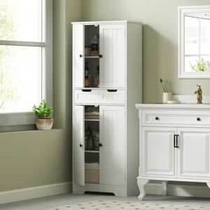 Wyld and Coco White Tall Bathroom Cabinet Freestanding with Drawer Adjustable Shelf and Doors White Wyld and Coco White Tall Bathroom Cabinet Freestanding with Drawer Adjustable Shelf and Doors White