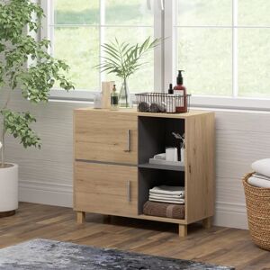 Wyld and Coco Freestanding Bathroom Storage Cabinet with Open Compartments and Double Doors in Brown Brown Wyld and Coco Freestanding Bathroom Storage Cabinet with Open Compartments and Double Doors in Brown Brown