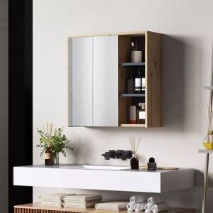 Wyld and Coco Grey Bathroom Mirror Cabinet Wall Mounted with Mirror 3 Doors and Cupboards Grey Wyld and Coco Grey Bathroom Mirror Cabinet Wall Mounted with Mirror 3 Doors and Cupboards Grey