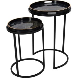 Libra Interiors Vesuvius Black & Gold Set of 2 Side Tray Tables Multicolor Libra Interiors Vesuvius Black & Gold Set of 2 Side Tray Tables Multicolor