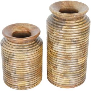 Libra Interiors Leon Solid Wood Vase Set of 2 in Brown Brown Libra Interiors Leon Solid Wood Vase Set of 2 in Brown Brown