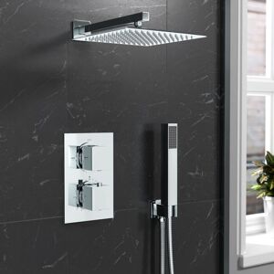 Nes Home 2 Dial 2 Way Square Concealed Thermostatic Shower Mixer, Head, Handset in Metallic Silver Metallic Silver Nes Home 2 Dial 2 Way Square Concealed Thermostatic Shower Mixer, Head, Handset in Metallic Silver Metallic Silver