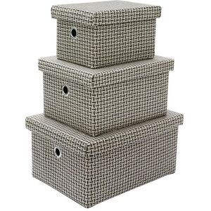JVL Silva Rectangular Fabric Storage Baskets with Lids Set of 3 Grey Grey JVL Silva Rectangular Fabric Storage Baskets with Lids Set of 3 Grey Grey