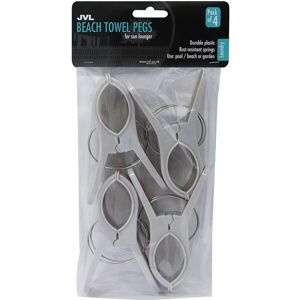 JVL Large Clamp Clip Beach Towel Pegs - Pack of 4 in White Size: 1 Pack White 1 Pack JVL Large Clamp Clip Beach Towel Pegs - Pack of 4 in White Size: 1 Pack White 1 Pack