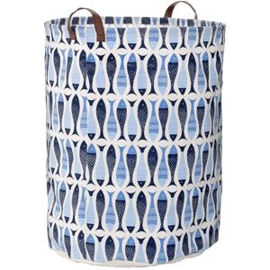 Orsina Laundry Bag With Fish Print, Fabric Hamper With Rope Handles & Drawstring Closure, Fun & Nautical in Blue Blue Orsina Laundry Bag With Fish Print, Fabric Hamper With Rope Handles & Drawstring Closure, Fun & Nautical in Blue Blue