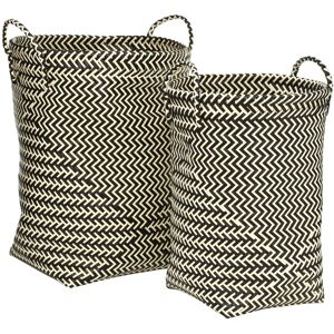 Orsina Black & White Wicker Basket, Woven Basket, Toys Storage Bin, Handwoven Zigzag Rattan Baskets With Handles in Cream Cream Orsina Black & White Wicker Basket, Woven Basket, Toys Storage Bin, Handwoven Zigzag Rattan Baskets With Handles in Cream Cream