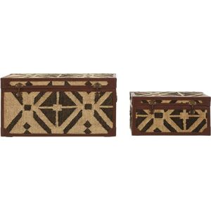 Orsina Multi-Colour Storage Trunks, Set of 2 Metal Trunks, Decorative Storage Trunks, Stylish Storage Trunks in Brown Brown Orsina Multi-Colour Storage Trunks, Set of 2 Metal Trunks, Decorative Storage Trunks, Stylish Storage Trunks in Brown Brown