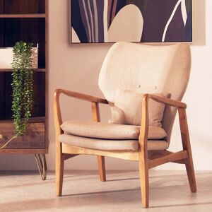 Orsina Mid-Century Beige Chair With Black Wooden Frame, Comfortable Lounge Chair, Winged Back Design Outdoor Chair Beige Orsina Mid-Century Beige Chair With Black Wooden Frame, Comfortable Lounge Chair, Winged Back Design Outdoor Chair Beige
