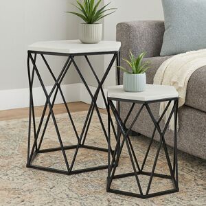 Orsina Industrial Design Set Of Two Hexagonal Side Tables, Versatile Table For Livingroom, Everyday Use Lounge Table in White White Orsina Industrial Design Set Of Two Hexagonal Side Tables, Versatile Table For Livingroom, Everyday Use Lounge Table in White White