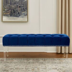 Orsina Contemporary Black Velvet Bench, Button Tufted Upholstered Bench with Clear Acrylic Legs, Hallway Seating in Blue Blue Orsina Contemporary Black Velvet Bench, Button Tufted Upholstered Bench with Clear Acrylic Legs, Hallway Seating in Blue Blue