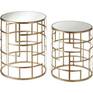 Orsina Set Of 2 Champagne Frame Tables, Art Deco Inspired End Tables, Asymmetrical Geometric Design Nesting Tables in Gold Gold Orsina Set Of 2 Champagne Frame Tables, Art Deco Inspired End Tables, Asymmetrical Geometric Design Nesting Tables in Gold Gold