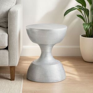 Orsina Distinctive Small Stool, Hourglass Shape Modern Bar Stool For Bedroom, Luxe Design Luxury Stool For Kitchen in Silver Silver Orsina Distinctive Small Stool, Hourglass Shape Modern Bar Stool For Bedroom, Luxe Design Luxury Stool For Kitchen in Silver Silver
