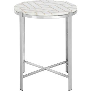 Orsina White Marble Topped Side Table, Round Table, Silver Finished Settee Side Table, Sleek Metallic Accent Table White Orsina White Marble Topped Side Table, Round Table, Silver Finished Settee Side Table, Sleek Metallic Accent Table White