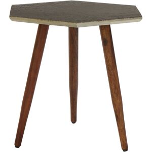 Orsina Textured Hexagonal Wooden Side Table, Sheesham Wood Settee Side Table, Bedside Table With Rubber Tipped Legs in Brown Brown Orsina Textured Hexagonal Wooden Side Table, Sheesham Wood Settee Side Table, Bedside Table With Rubber Tipped Legs in Brown Brown