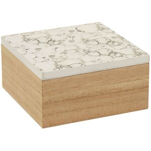 Orsina Black Marble Effect Trinket Box, Wooden Trinket Box With Natural Base, Square Shaped Jewelry Box With Lid in White White Orsina Black Marble Effect Trinket Box, Wooden Trinket Box With Natural Base, Square Shaped Jewelry Box With Lid in White White