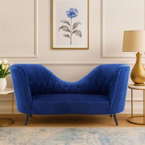 Orsina Midnight Blue Velvet Chaise Lounge, Quilted Curved Backrest Chaise with Hardwood Legs, Velvet Lounge Chair Blue Orsina Midnight Blue Velvet Chaise Lounge, Quilted Curved Backrest Chaise with Hardwood Legs, Velvet Lounge Chair Blue