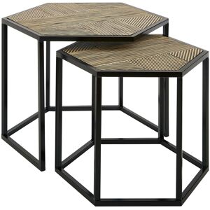 Orsina Set of 2 Hexagon Side Tables, Natural Bamboo Topped Nesting Tables, Sofa Side Tables, Decorative Bedside Tables in Black Black Orsina Set of 2 Hexagon Side Tables, Natural Bamboo Topped Nesting Tables, Sofa Side Tables, Decorative Bedside Tables in Black Black