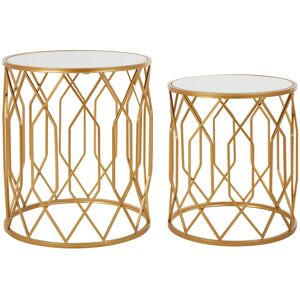 Orsina Set Of 2 Gold Frame Round Side Tables, Bedside Table With Mirrored Top, Gold Finished Accent Table, Round Table Gold Orsina Set Of 2 Gold Frame Round Side Tables, Bedside Table With Mirrored Top, Gold Finished Accent Table, Round Table Gold
