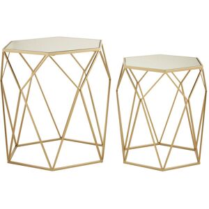 Orsina Set of 2 Hexagonal Mirrored Top Side Tables, Nesting Tables With Champagne Finish, Decorative Accent Tables in Gold Gold Orsina Set of 2 Hexagonal Mirrored Top Side Tables, Nesting Tables With Champagne Finish, Decorative Accent Tables in Gold Gold