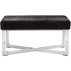 Orsina Genuine Leather Upholstered Grey Bench With Stainless Steel Base, Textured Upholster Seat, Grid Stitched Bench in Black Black Orsina Genuine Leather Upholstered Grey Bench With Stainless Steel Base, Textured Upholster Seat, Grid Stitched Bench in Black Black