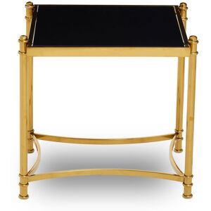 Orsina Modern Black & Gold Side Table, Stylish Gold Finished Stainless Steel Bedside Table, Elegant Black Topped Glass Table Gold Orsina Modern Black & Gold Side Table, Stylish Gold Finished Stainless Steel Bedside Table, Elegant Black Topped Glass Table Gold