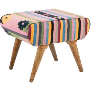 Orsina Upholstered Footstool, Tribal Pattern Cotton Seat With Mango Wood Legs, Handcrafted Boho Accent Stool Multicolor Orsina Upholstered Footstool, Tribal Pattern Cotton Seat With Mango Wood Legs, Handcrafted Boho Accent Stool Multicolor