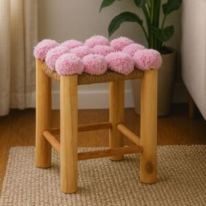 Orsina Whimsical Design Grey Beige & Pink Pom Pom Stool, Compact Outdoor Stool, Versatile Lightweight Stool Pink Orsina Whimsical Design Grey Beige & Pink Pom Pom Stool, Compact Outdoor Stool, Versatile Lightweight Stool Pink