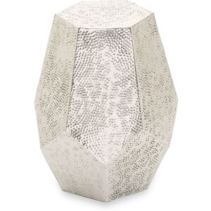 Orsina Geometric Drum Style Table For Hallway, Decorative Round Table, Metallic Silver Finish Bedside Table in Grey Grey Orsina Geometric Drum Style Table For Hallway, Decorative Round Table, Metallic Silver Finish Bedside Table in Grey Grey