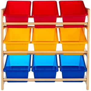 Orsina 3 Tier Wooden Frame Storage Unit, Colourful Plastic Bins with Wooden Storage Unit, Toy Organiser for Kids Multicolor Orsina 3 Tier Wooden Frame Storage Unit, Colourful Plastic Bins with Wooden Storage Unit, Toy Organiser for Kids Multicolor