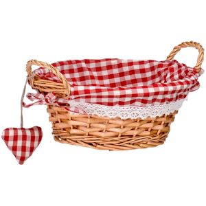 Orsina Round Basket With Purple Gingham Lining, Handwoven Natural Storage For Bread, Fruit Or Snacks, Lightweight in Red Red Orsina Round Basket With Purple Gingham Lining, Handwoven Natural Storage For Bread, Fruit Or Snacks, Lightweight in Red Red