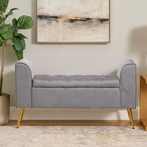 Orsina Velvet Bench with Gold Finish legs, Comfy Padded Seat Velvet Seat, Built to Last Bedroom Bench in Grey Grey Orsina Velvet Bench with Gold Finish legs, Comfy Padded Seat Velvet Seat, Built to Last Bedroom Bench in Grey Grey
