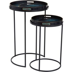 Orsina Set Of 2 Nesting Tables With Agate Effect, Removable Serving Tray Tops, Modern Black Frame Side Tables Black Orsina Set Of 2 Nesting Tables With Agate Effect, Removable Serving Tray Tops, Modern Black Frame Side Tables Black