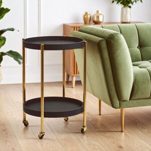 Orsina Two Tier Black Tray Table Trolley, Matte Gold Frame with Black Shagreen Shelves, Functional Drinks Trolley Black Orsina Two Tier Black Tray Table Trolley, Matte Gold Frame with Black Shagreen Shelves, Functional Drinks Trolley Black