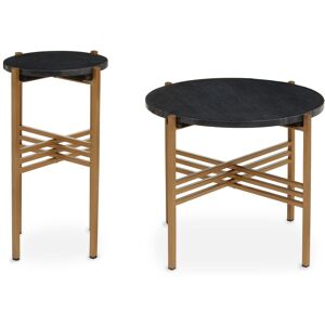 Orsina Set of 2 Round Black Marble Side Tables, Black Marble Tops on Gold‑Finish Tripod Iron Frames, Accent Tables in Gold Gold Orsina Set of 2 Round Black Marble Side Tables, Black Marble Tops on Gold‑Finish Tripod Iron Frames, Accent Tables in Gold Gold