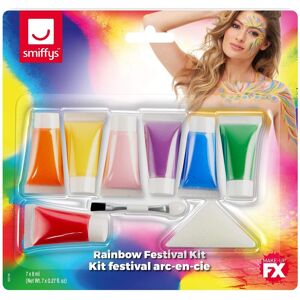 Smiffys Make-Up FX, Rainbow Festival Kit, with Aqua Cream Paints & Applicators in Black Black One Size Smiffys Make-Up FX, Rainbow Festival Kit, with Aqua Cream Paints & Applicators in Black Black One Size