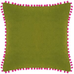 Paoletti Velvet Pom Pom Trimmed Cushion in Bright Green Size: 45 cm x 45 cm Bright Green 45 cm x 45 cm Paoletti Velvet Pom Pom Trimmed Cushion in Bright Green Size: 45 cm x 45 cm Bright Green 45 cm x 45 cm