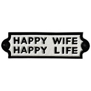 Minster "Happy Wife Happy Life" Wall Plaque - Cast Iron - L1 x W17 x H6 cm in Black Black Minster "Happy Wife Happy Life" Wall Plaque - Cast Iron - L1 x W17 x H6 cm in Black Black