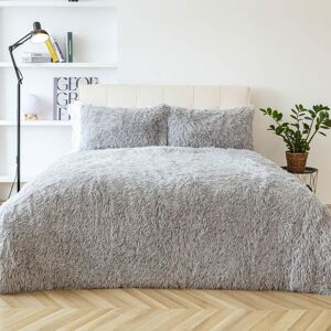 OHS Teddy Duvet Cover Set Bedding Soft Fleece Faux Fur Shaggy in Silver Size: Double Silver Double OHS Teddy Duvet Cover Set Bedding Soft Fleece Faux Fur Shaggy in Silver Size: Double Silver Double