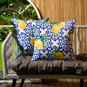 OHS 4 Pack Lemon Abstract Water Resistant Outdoor Cushion Covers Garden in Blue Size: 45 cm x 45 cm Blue 45 cm x 45 cm OHS 4 Pack Lemon Abstract Water Resistant Outdoor Cushion Covers Garden in Blue Size: 45 cm x 45 cm Blue 45 cm x 45 cm