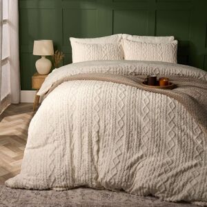 OHS Cable Knit Fleece Duvet Cover Set Warm Reversible Bedding in Cream Size: Double Cream Double OHS Cable Knit Fleece Duvet Cover Set Warm Reversible Bedding in Cream Size: Double Cream Double