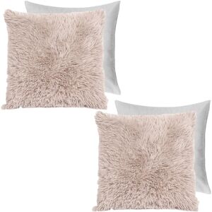 OHS Set of 2 Fluffy Shaggy Square Filled Cushion Covers in Natural Size: 45 cm x 45 cm Natural 45 cm x 45 cm OHS Set of 2 Fluffy Shaggy Square Filled Cushion Covers in Natural Size: 45 cm x 45 cm Natural 45 cm x 45 cm