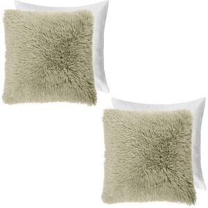 OHS Set of 2 Fluffy Shaggy Square Filled Cushion Covers in Green Size: 45 cm x 45 cm Green 45 cm x 45 cm OHS Set of 2 Fluffy Shaggy Square Filled Cushion Covers in Green Size: 45 cm x 45 cm Green 45 cm x 45 cm