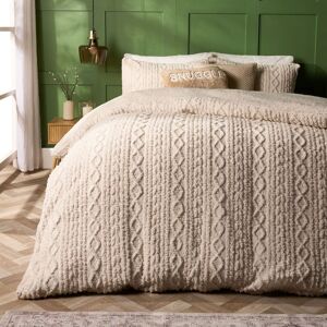 OHS Cable Knit Fleece Duvet Cover Set Warm Reversible Bedding in Natural Size: Double Natural Double OHS Cable Knit Fleece Duvet Cover Set Warm Reversible Bedding in Natural Size: Double Natural Double