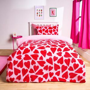 OHS Heart Waffle Sherpa Fleece Reversible Duvet Cover Bedding Set in Red Size: Single Red Single OHS Heart Waffle Sherpa Fleece Reversible Duvet Cover Bedding Set in Red Size: Single Red Single