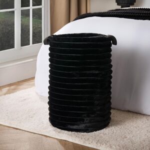 OHS Faux Fur Ribbed Laundry Basket Bag Folding Hamper with Handles in Black Black OHS Faux Fur Ribbed Laundry Basket Bag Folding Hamper with Handles in Black Black