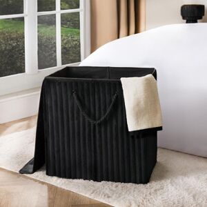 OHS Ribbed Faux Fur Folding Laundry Basket Bag with Lid in Black Black OHS Ribbed Faux Fur Folding Laundry Basket Bag with Lid in Black Black