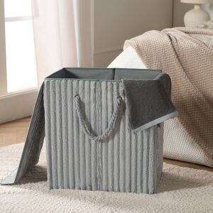 OHS Ribbed Faux Fur Folding Laundry Basket Bag with Lid in Grey Grey OHS Ribbed Faux Fur Folding Laundry Basket Bag with Lid in Grey Grey