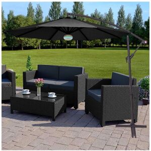 Groundlevel 3m Outdoor Cantilever Banana Garden Parasol with Bluetooth Speaker & LED Lights in Black Black Groundlevel 3m Outdoor Cantilever Banana Garden Parasol with Bluetooth Speaker & LED Lights in Black Black