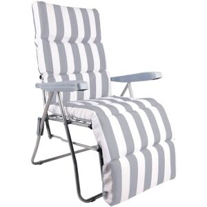 Groundlevel Garden Recliner Chair with Striped Cushion in Grey Grey Groundlevel Garden Recliner Chair with Striped Cushion in Grey Grey