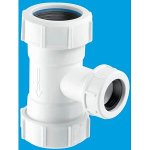 McAlpine V33T-FP Tee Piece with Universal Connection to flush pipe at both ends x 19/23mm Universal Connection in White White McAlpine V33T-FP Tee Piece with Universal Connection to flush pipe at both ends x 19/23mm Universal Connection in White White